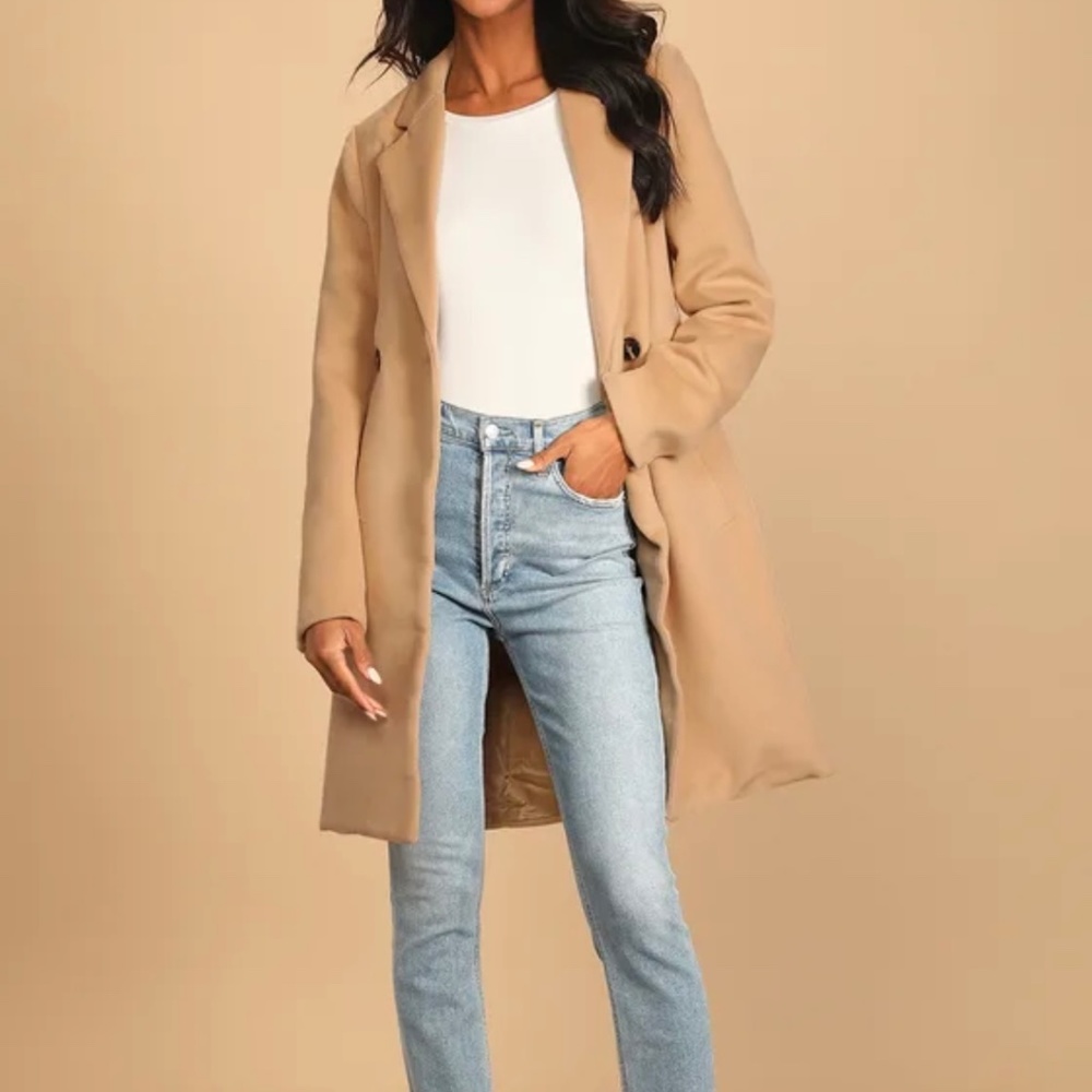 Harriet Long Double-Breasted Tan Coat